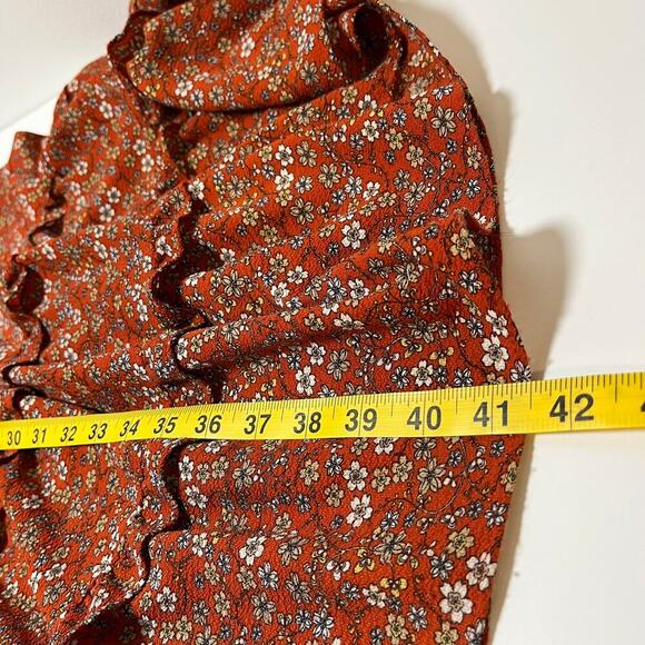 Floral Midi Dress Orange XS Tiered Ruffle Peasant Cottage Boho Cowgirl Prairie - Picture 7 of 11